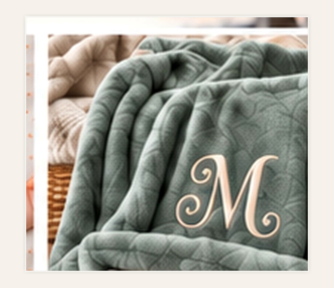 Fuzzy blanket with embroidered monogram