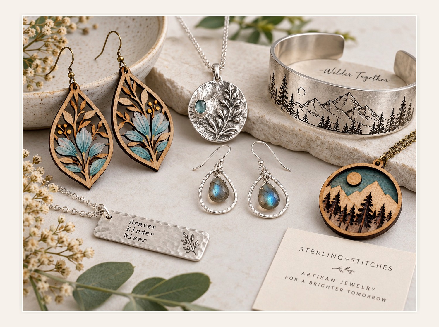 Laser-cut and sterling silver jewelry